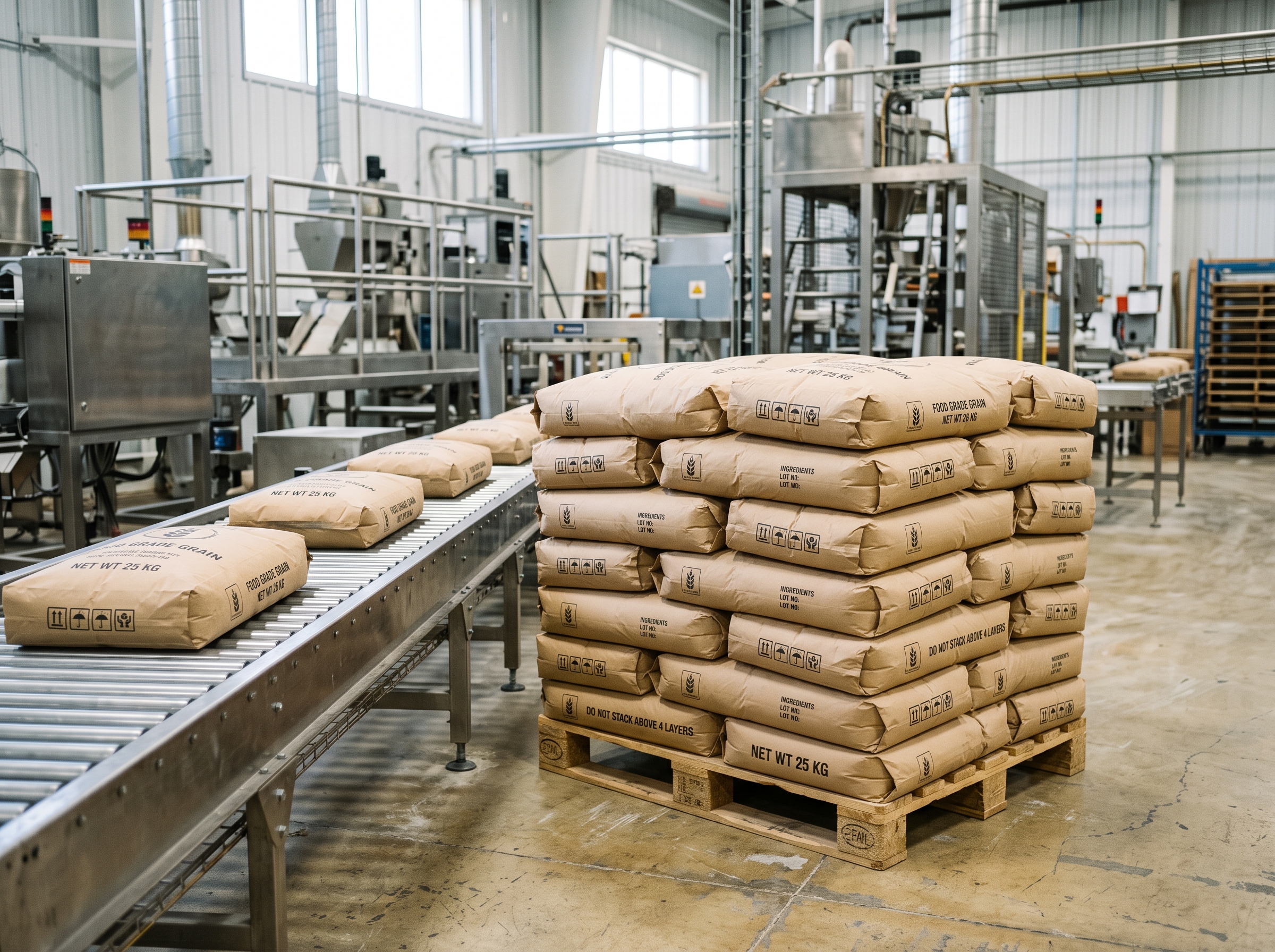 Sacs kraft alimentaires, big bags à doublure PE, films barrière.